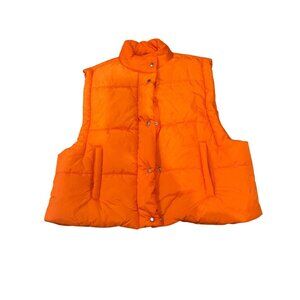 Orange Puffer Vest W/High Neck By Culture Couture M 100% Polyester Lightweight D